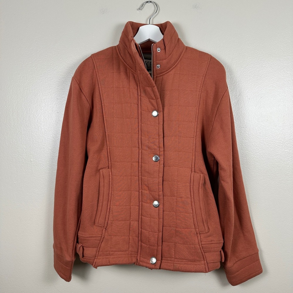 BKE Women's M‎ Quilted Moto Jacket Terracotta Orange Zip Front Funnel Neck
